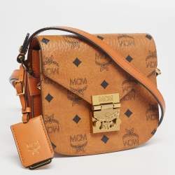 Pre Owned MCM Cognac Visetos Coated Canvas and Leather Patricia Crossbody Bag
