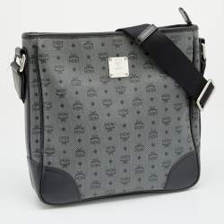 Pre Owned MCM Black/Grey Coated Canvas and Leather Crossbody Bag