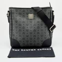 Pre Owned MCM Black/Grey Coated Canvas and Leather Crossbody Bag