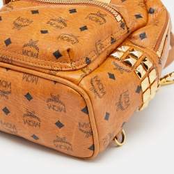 MCM Tan Coated Canvas And Leather Studded Stark Backpack