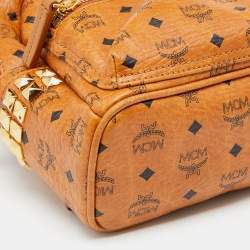 MCM Tan Coated Canvas And Leather Studded Stark Backpack