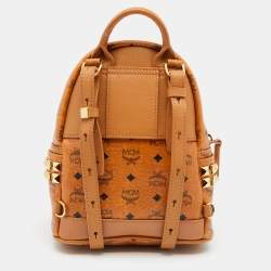 MCM Tan Coated Canvas And Leather Studded Stark Backpack