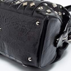 Pre Owned MCM Black Patent Leather Studded Fringe Satchel