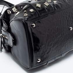 Pre Owned MCM Black Patent Leather Studded Fringe Satchel
