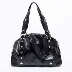 Pre Owned MCM Black Patent Leather Studded Fringe Satchel