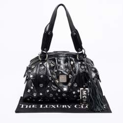 Pre Owned MCM Black Patent Leather Studded Fringe Satchel