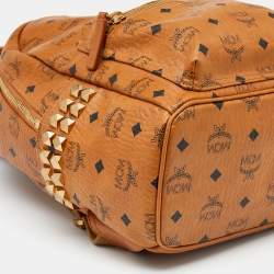 MCM Tan Coated Canvas And Leather Small Studded Stark Backpack