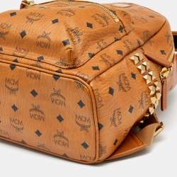 MCM Tan Coated Canvas And Leather Small Studded Stark Backpack