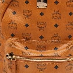 MCM Tan Coated Canvas And Leather Small Studded Stark Backpack