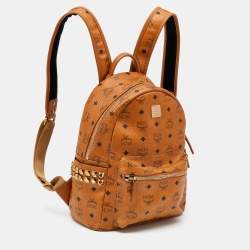 MCM Tan Coated Canvas And Leather Small Studded Stark Backpack