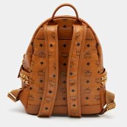 MCM Tan Coated Canvas And Leather Small Studded Stark Backpack