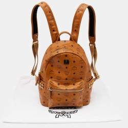 MCM Tan Coated Canvas And Leather Small Studded Stark Backpack