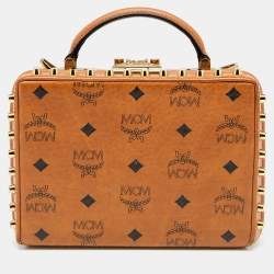 MCM Cognac Visetos Coated Canvas And Leather Berlin Box Bag