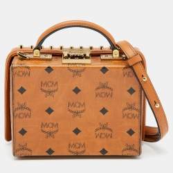 MCM Cognac Visetos Coated Canvas And Leather Berlin Box Bag