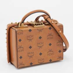 MCM Cognac Visetos Coated Canvas And Leather Berlin Box Bag