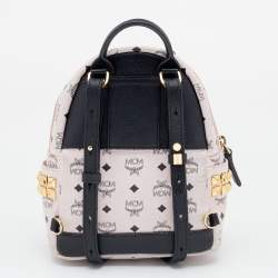 Pre Owned MCM Light Pink/Black Visetos Coated Canvas And Leather Mini Studded Stark-Bebe Boo Backpack