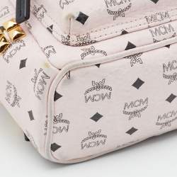 Pre Owned MCM Light Pink/Black Visetos Coated Canvas And Leather Mini Studded Stark-Bebe Boo Backpack