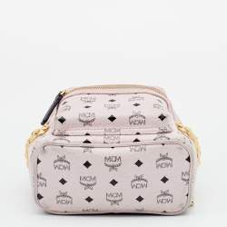 Pre Owned MCM Light Pink/Black Visetos Coated Canvas And Leather Mini Studded Stark-Bebe Boo Backpack