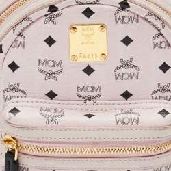 Pre Owned MCM Light Pink/Black Visetos Coated Canvas And Leather Mini Studded Stark-Bebe Boo Backpack
