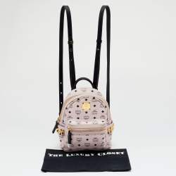 Pre Owned MCM Light Pink/Black Visetos Coated Canvas And Leather Mini Studded Stark-Bebe Boo Backpack