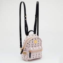 Pre Owned MCM Light Pink/Black Visetos Coated Canvas And Leather Mini Studded Stark-Bebe Boo Backpack