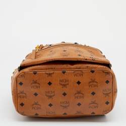 MCM Cognac Visetos Coated Canvas Mini Studs Stark Backpack