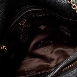 Pre Owned حقيبة كتف إم سي إم جلد أسود وصلة سلسلة