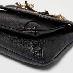 Pre Owned حقيبة كتف إم سي إم جلد أسود وصلة سلسلة