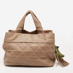 MCM Beige Essential Quilted Leather Logo Tote