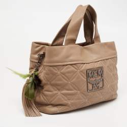 MCM Beige Essential Quilted Leather Logo Tote