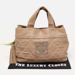 MCM Beige Essential Quilted Leather Logo Tote