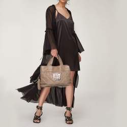 MCM Beige Essential Quilted Leather Logo Tote