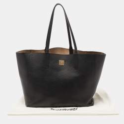 Pre Owned MCM Black/Gold Leather Open Reversible Tote