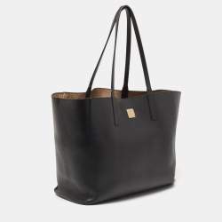 Pre Owned MCM Black/Gold Leather Open Reversible Tote