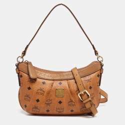 Pre Owned MCM Cognac Visetos Leather Crossbody Bag