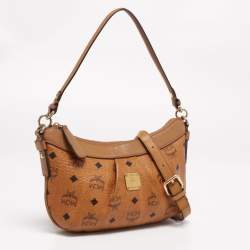 Pre Owned MCM Cognac Visetos Leather Crossbody Bag