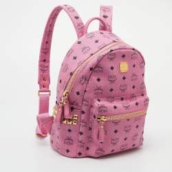 MCM Pink Visetos Studded Coated Canvas Stark Backpack