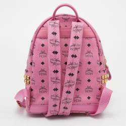 MCM Pink Visetos Studded Coated Canvas Stark Backpack