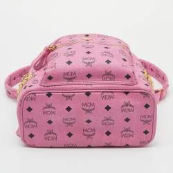 MCM Pink Visetos Studded Coated Canvas Stark Backpack