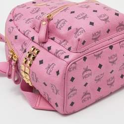 MCM Pink Visetos Studded Coated Canvas Stark Backpack
