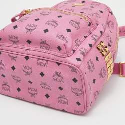 MCM Pink Visetos Studded Coated Canvas Stark Backpack
