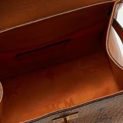 MCM Cognac Visetos Coated Canvas and Leather Mini Heritage Top Handle Bag