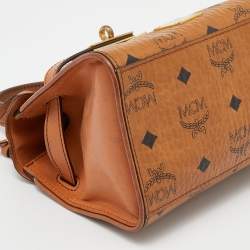MCM Cognac Visetos Coated Canvas and Leather Mini Heritage Top Handle Bag