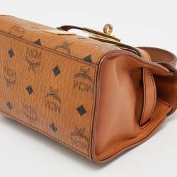 MCM Cognac Visetos Coated Canvas and Leather Mini Heritage Top Handle Bag