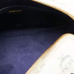 Pre Owned MCM White/Navy Blue Visetos Coated Canvas and Leather Boston Bag