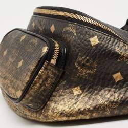 MCM Black/Gold Leather Logo Printed Belt Bag