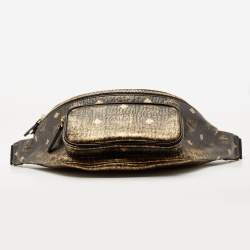 MCM Black/Gold Leather Logo Printed Belt Bag