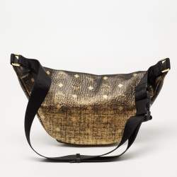 MCM Black/Gold Leather Logo Printed Belt Bag