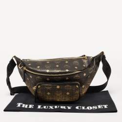 MCM Black/Gold Leather Logo Printed Belt Bag
