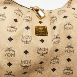 MCM Beige Visetos Coated Canvas and Leather Essential Hobo